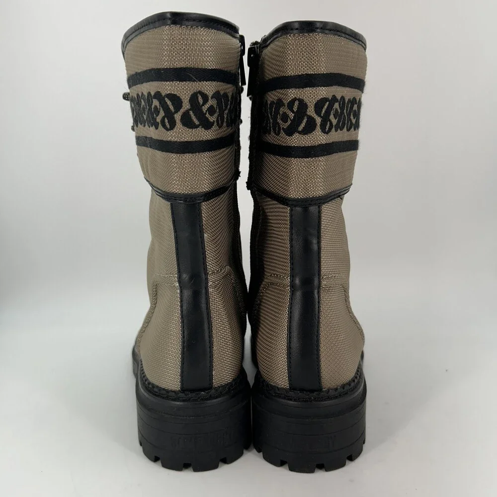 Sam & Libby Boots Womens Size 8.5 Canvas Stella Combat Lace Up Zip Lug Sole
